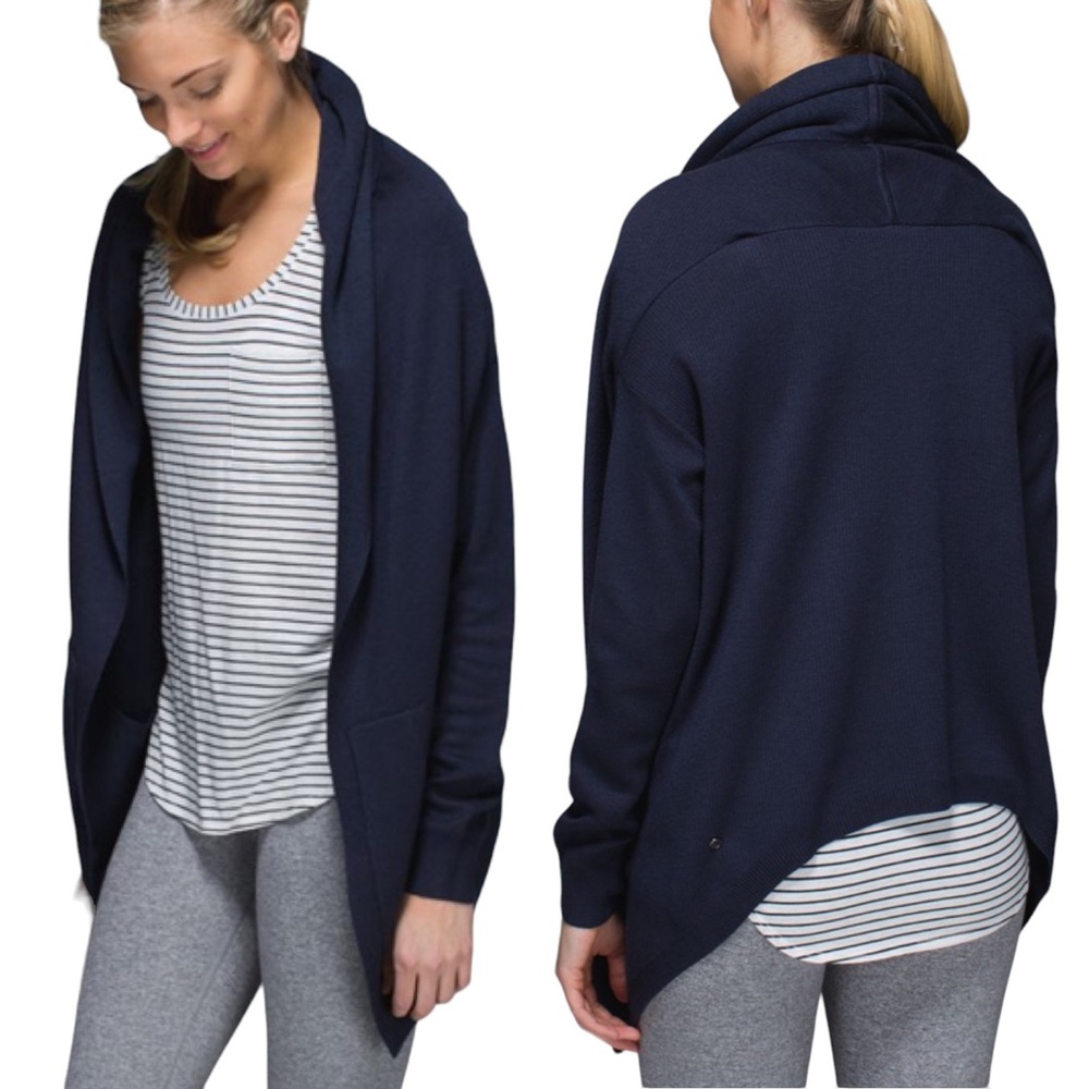 Lululemon | Cabin Yogi Wrap Cardigan Ribbed Knit Navy Size 4